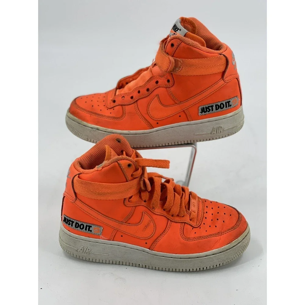 Nike Boys Air Force 1 Size 3.5Y AV7951-800 Orange Running Shoes Lace‎ Up Mid Top